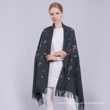 New style winter warm pashmina poncho pure color scarf tassles embroidered shawl